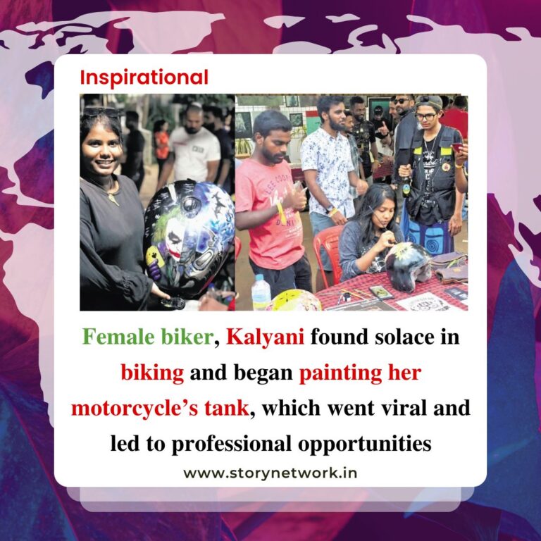Female biker, Kalyani found solace in biking and began painting her motorcycle’s tank, which went viral and led to professional opportunities